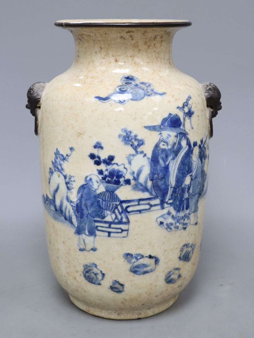 A Chinese blue and white crackleglaze vase c.1900, height 35cm